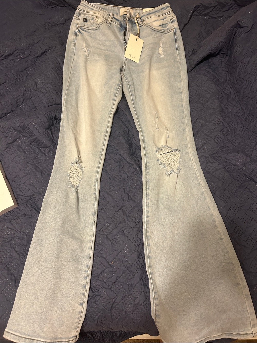 Kancan Light Blue Distressed Flare Jeans